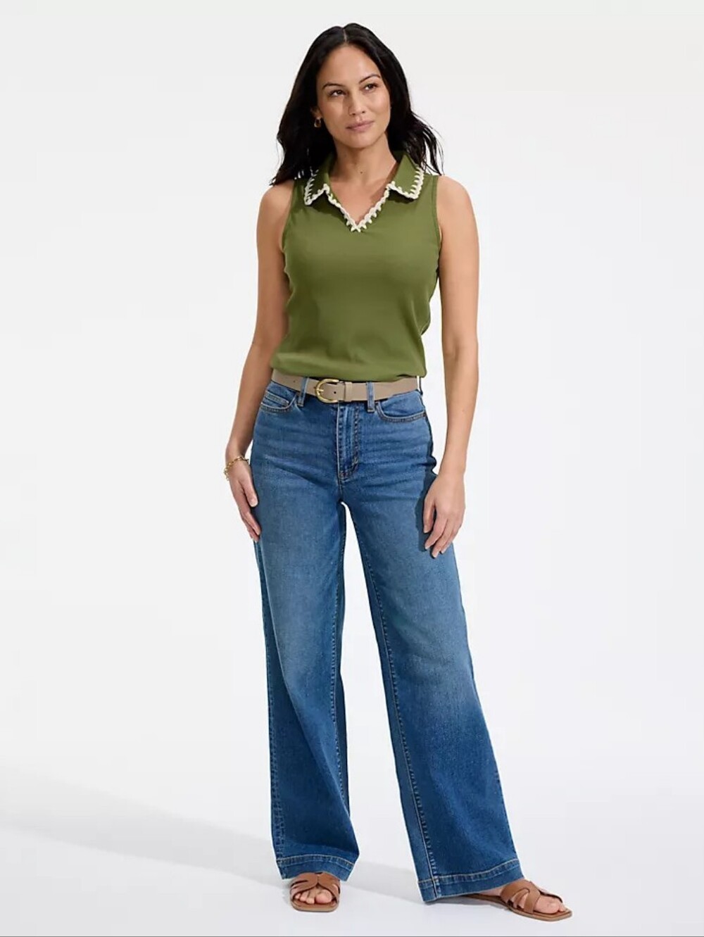 LANDS' END Women's Blue High-Rise Wide-Leg Denim Jeans 5-Pocket Zip Fly Sz 12